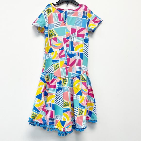 Dot Dot Smile Girls Geometric Print Flapper Dress Pom-Pom Trim Size 7 - Picture 4 of 4